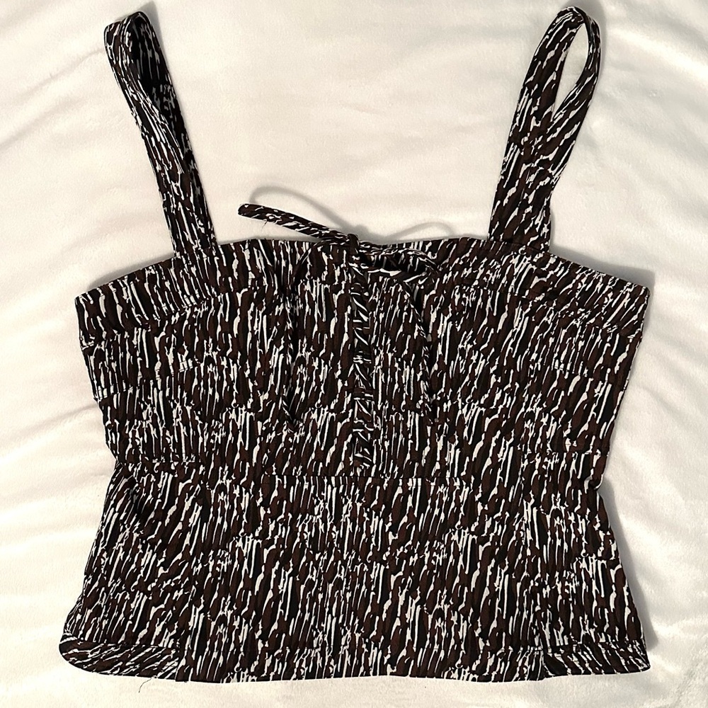 Diane Von Furstenberg DVF Avalon Corset Crop Tank Top 14 Women’s Black Brown NWT